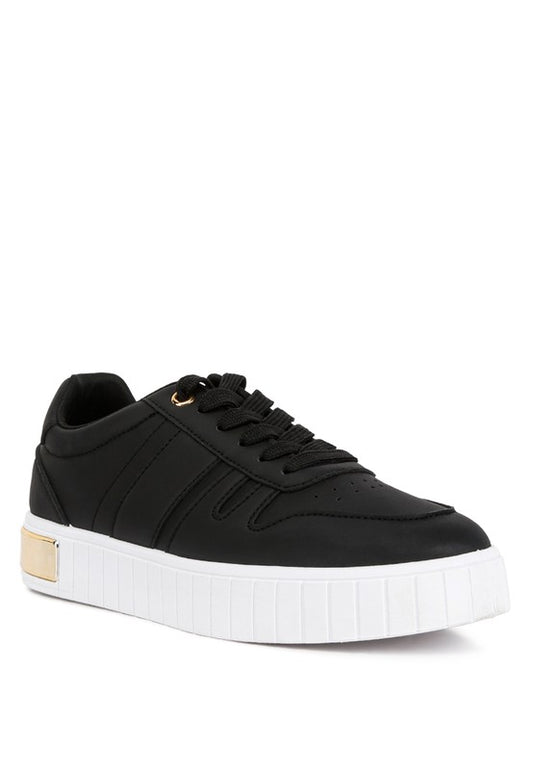 BLACK US-5 UK-3 EU-36 Welsh Panelling Detail Sneakers | Trendy Sneakers Outfit Idea for Women by Ro + Ivy | Elevated Basics, Modern Comfort & Style