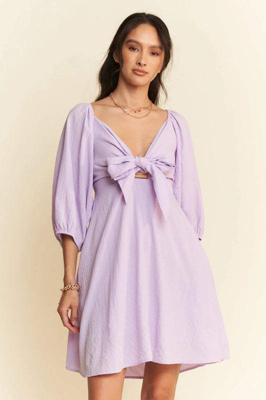 Self-Tie Puff Sleeve Smocking Open Back Mini Dress – outfit idea for women | Ro + Ivy