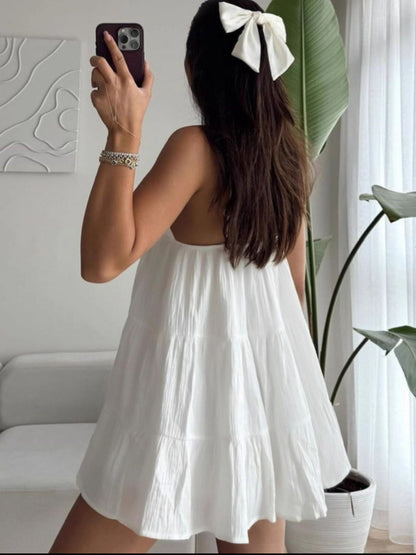 V-Neck Tiered Mini Dress - Mini Dresses