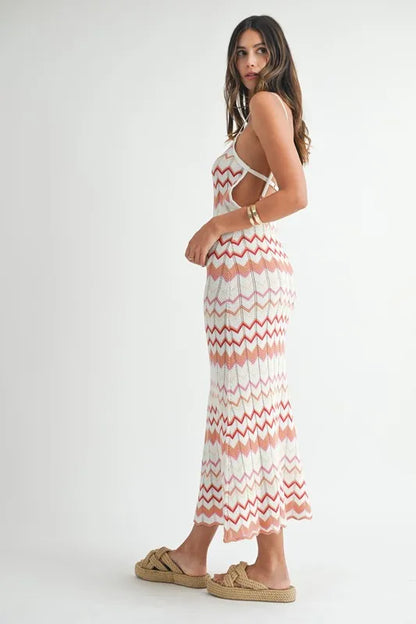 Lightweight Pointelle Chevron Knit Maxi Dress — Delicate Textured Flattering Everyday Style - Maxi Dresses