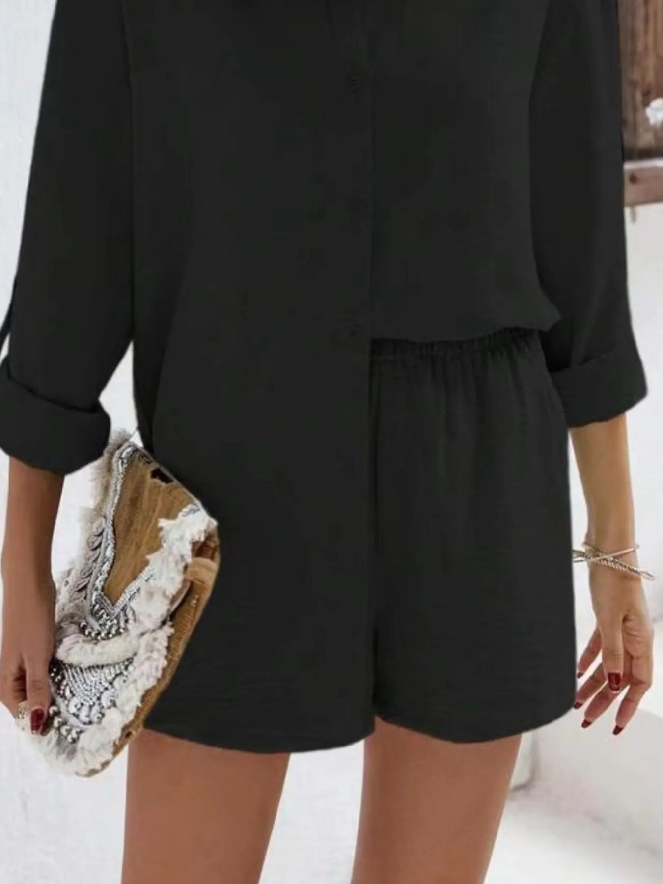 Women's Button Down Shirt and Shorts Set - Matching Sets