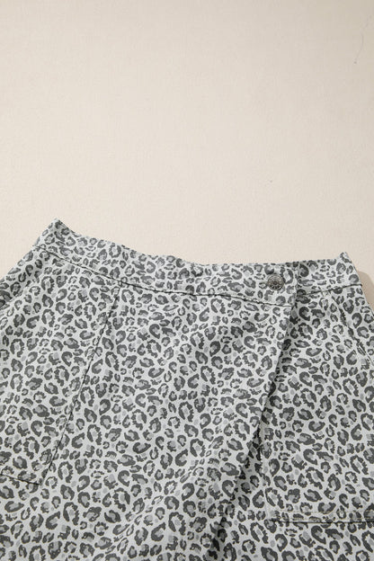 Leopard Print Wrap Front Denim Casual Shorts — Bold Edgy Summer Style - Bottoms/Denim Shorts