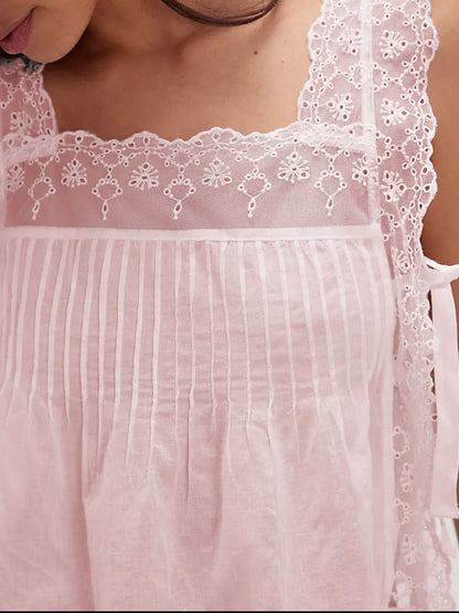 Women's Lace Trim Eyelet Square Neck Top - Blouses
