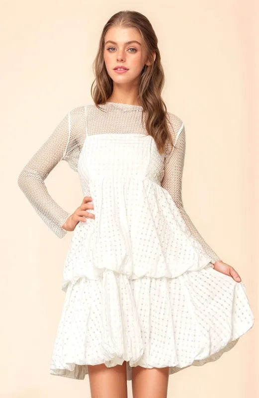 Checker Print Side Pockets Textured Mini Dress – White outfit idea for women | Ro + Ivy