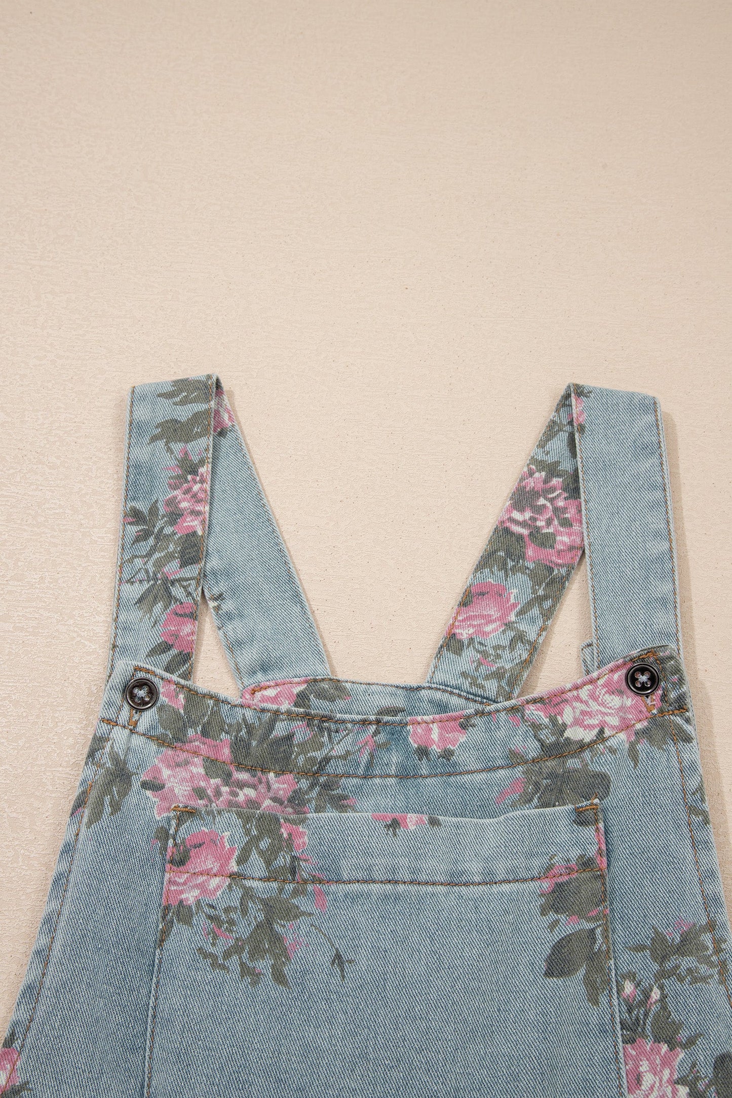 Floral Print Denim Wide Leg Adjustable Strap Jumpsuit — Boho Effortless Everyday Style - Jumpsuits & Rompers