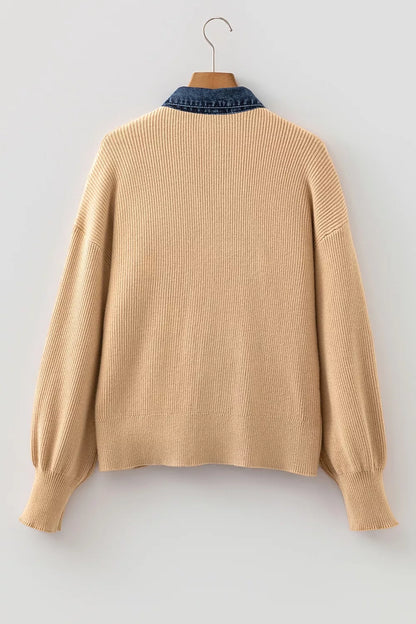 Drop Shoulder Placket Paneling Cardigan