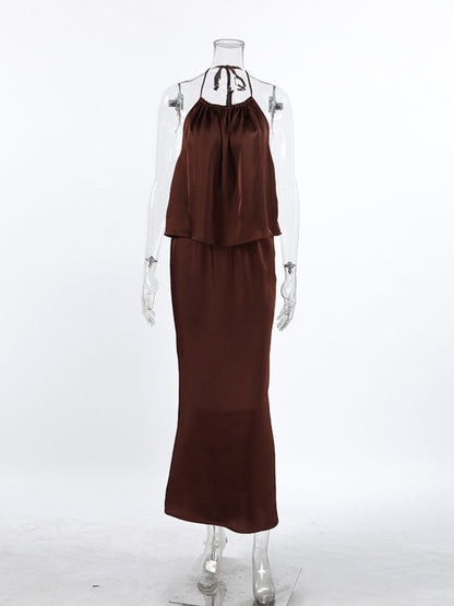 Women's Backless Halter Neck Maxi Dress - Maxi Dresses