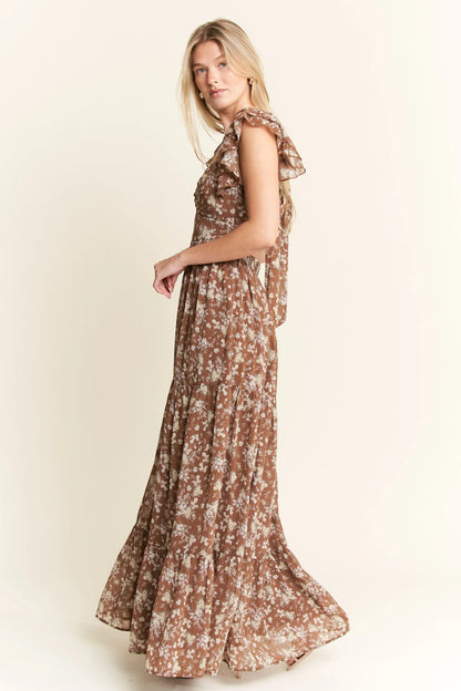 Ruffle Sleeve Tiered Maxi Dress in Mocha – outfit idea for women | Ro + Ivy
