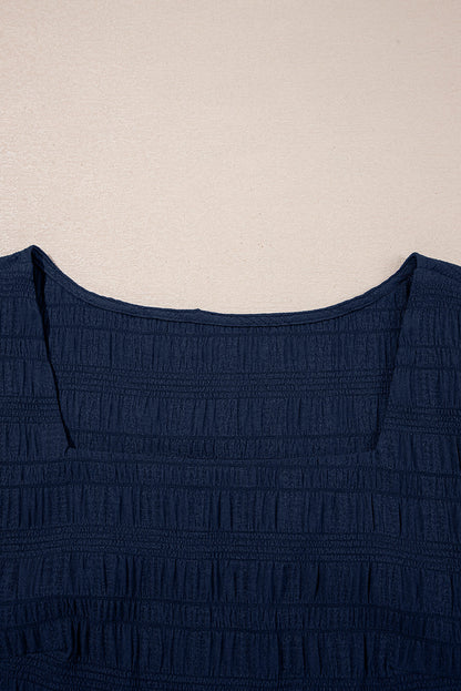 Textured Square Neck Top & Shirred High Waist Shorts Two-Piece Set — Chic Casual Style - Two Piece Sets/Short Sets