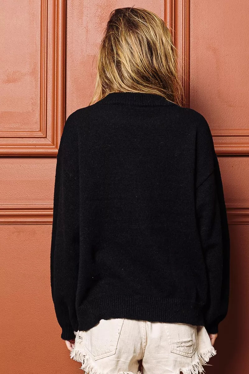 "Merry & Bright" Lettering Christmas Sweater | Trendy Sweaters Outfit Idea for Women by Ro + Ivy | Elevated Basics, Modern Comfort & Style