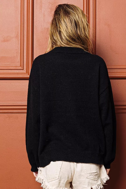 "Merry & Bright" Lettering Christmas Sweater | Trendy Sweaters Outfit Idea for Women by Ro + Ivy | Elevated Basics, Modern Comfort & Style