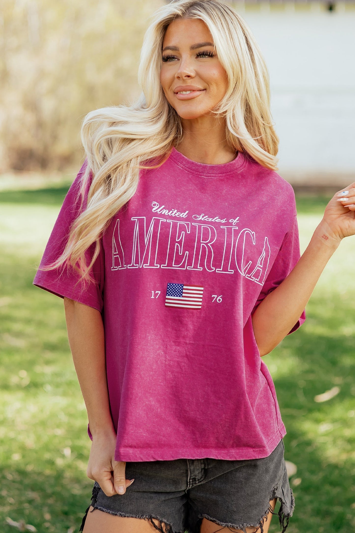 Patriotic Mineral Wash Graphic Cotton Tee — Festive Soft Relaxed Everyday Style - Tops & Tees