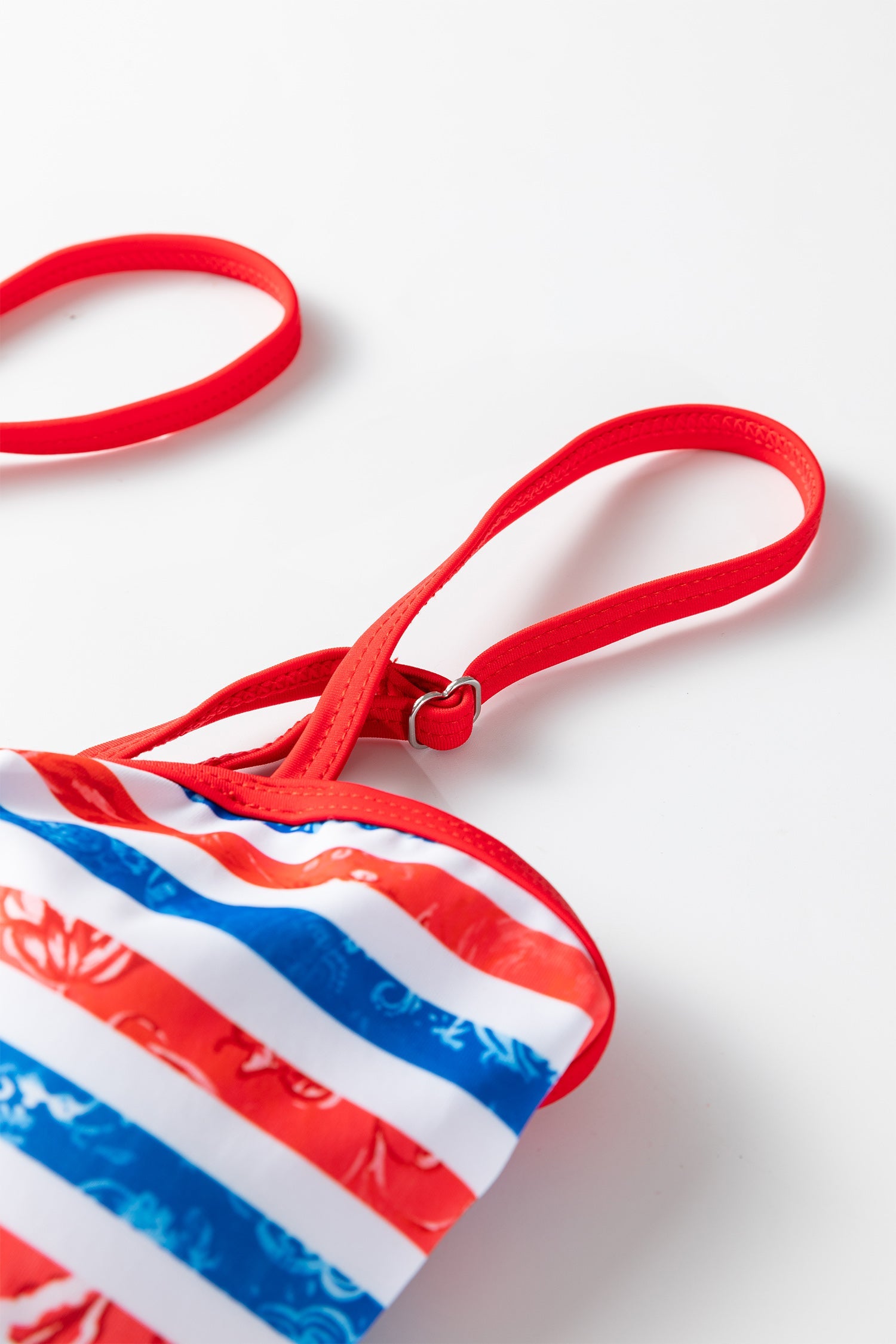 Americana Stars & Stripes Cutout Spaghetti Strap One-Piece Swimsuit — Patriotic Floral Accent Summery Style - One-Piece Swimsuits