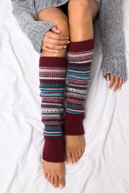 Short Fairisle Leg Warmers - Wine OneSize Leg Warmers