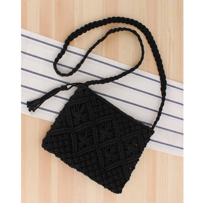 Macrame Woven Tassel Cotton Crossbody Bag — Boho Chic Everyday Carry Style - Black