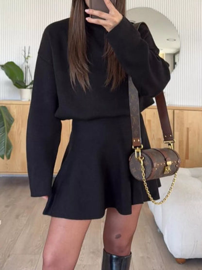 Women's Round Neck Long Sleeve Mini Sweater Dress - Sweater Dresses