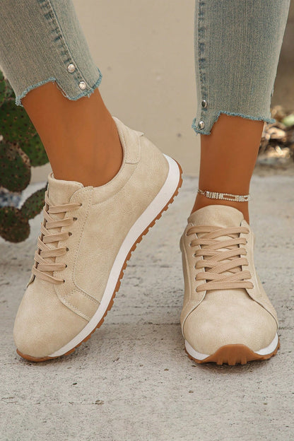 Faux Suede Retro Lace-Up Casual Sneakers — Sleek Everyday Shoe Style - Womens Shoes