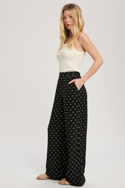 Lucy Wide Leg Pants with Square Print - Ro + Ivy