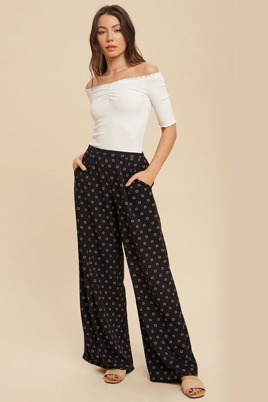 Lucy Wide Leg Pants with Square Print - Ro + Ivy