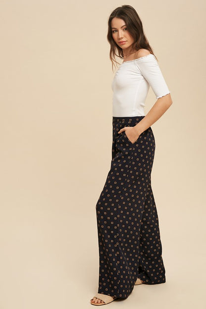 Lucy Wide Leg Pants with Square Print - Ro + Ivy