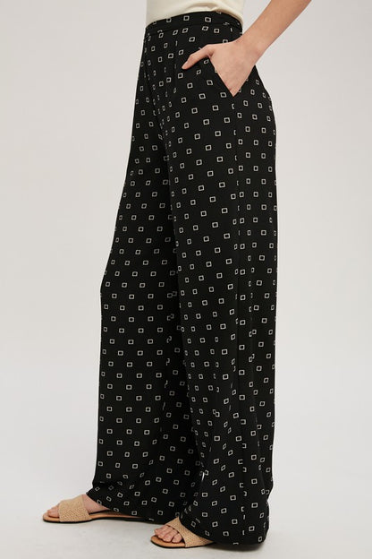 Lucy Wide Leg Pants with Square Print - Ro + Ivy