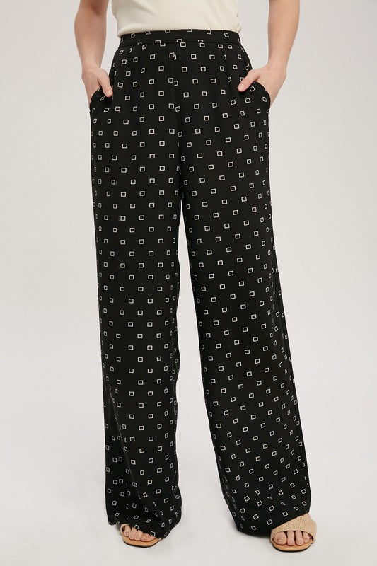 Lucy Wide Leg Pants with Square Print - Ro + Ivy