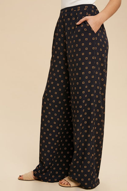 Lucy Wide Leg Pants with Square Print - Ro + Ivy