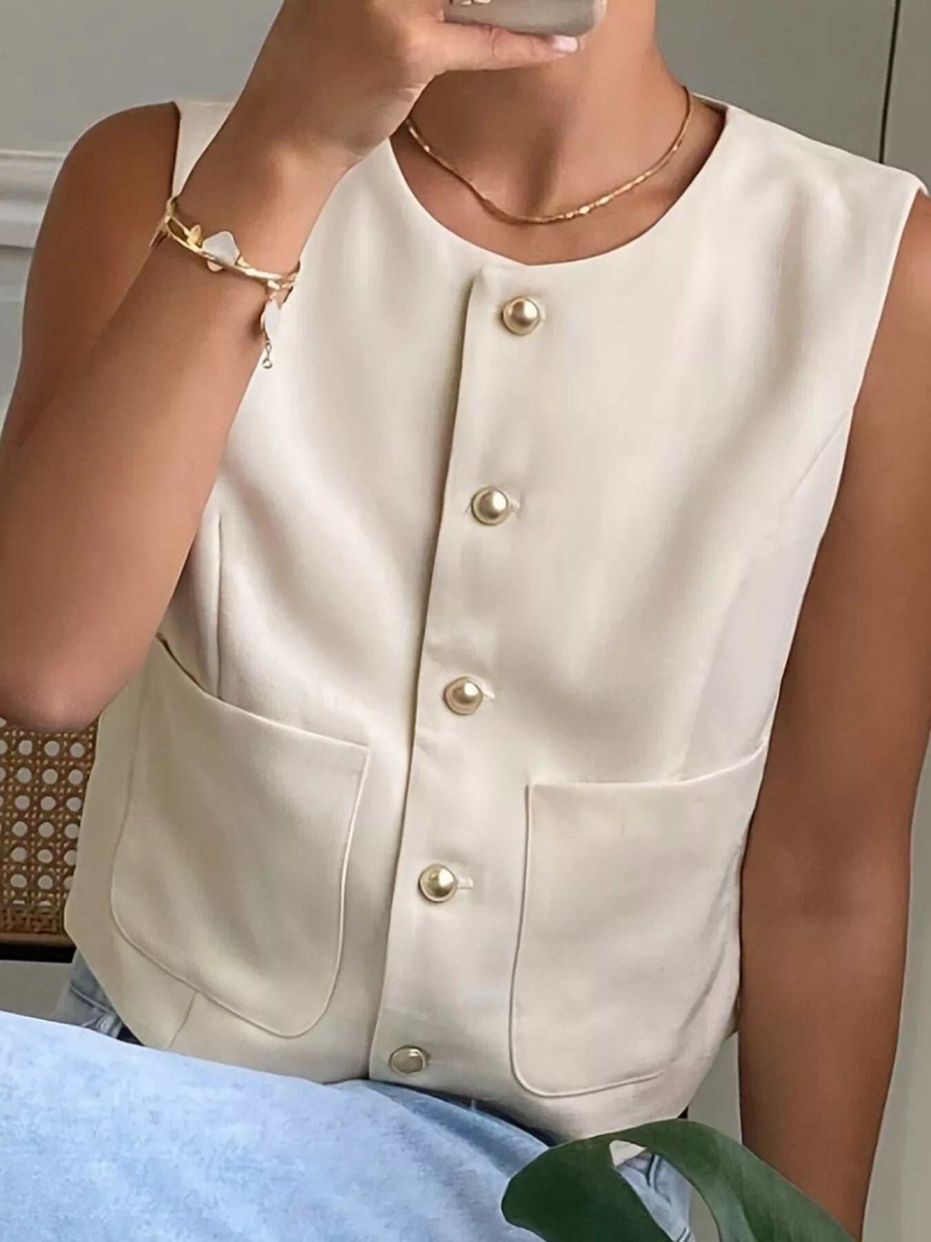 Women's Button Down Sleeveless Vest - Button-Down Vests
