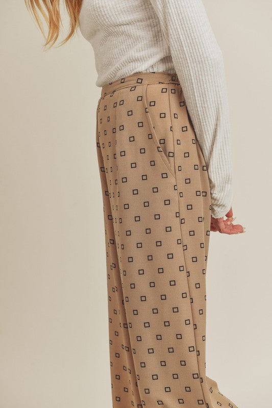 Lucy Wide Leg Pants with Square Print - Ro + Ivy