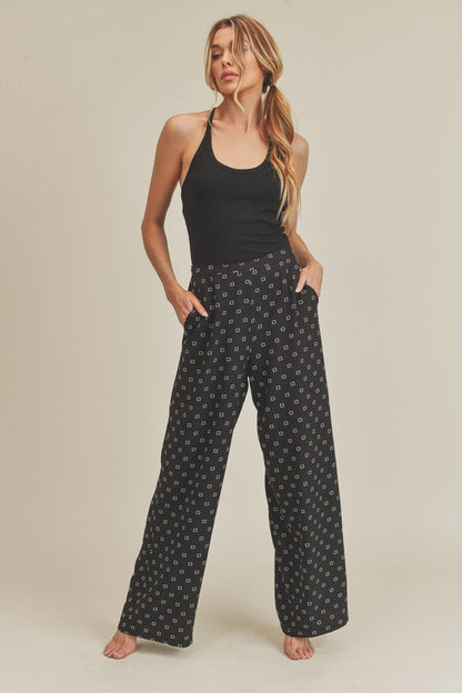 Lucy Wide Leg Pants with Square Print - Ro + Ivy