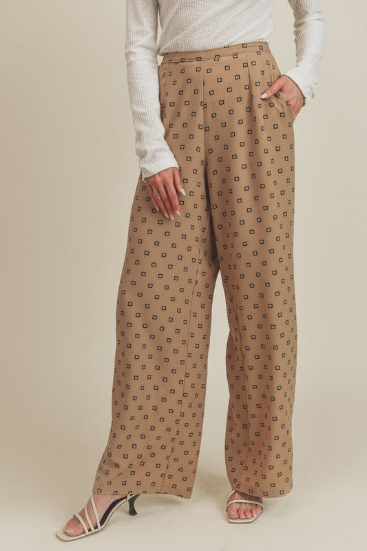 Lucy Wide Leg Pants with Square Print - Ro + Ivy