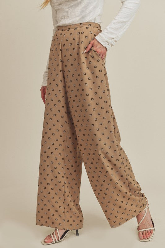 Lucy Wide Leg Pants with Square Print - Ro + Ivy