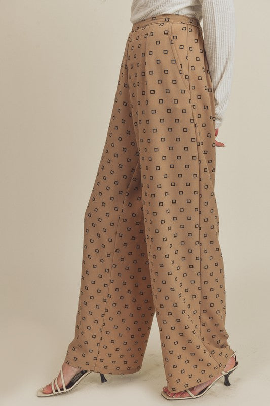 Lucy Wide Leg Pants with Square Print - Ro + Ivy