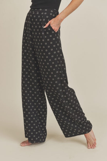 Lucy Wide Leg Pants with Square Print - Ro + Ivy