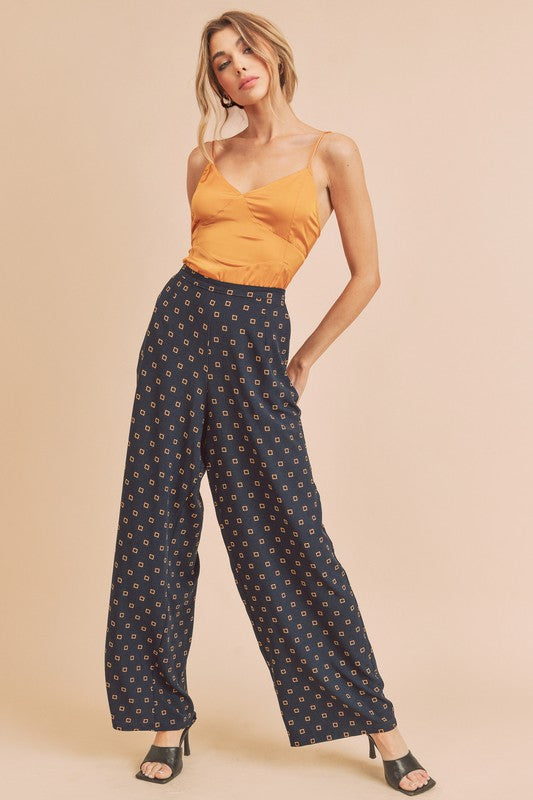 Lucy Wide Leg Pants with Square Print - Ro + Ivy