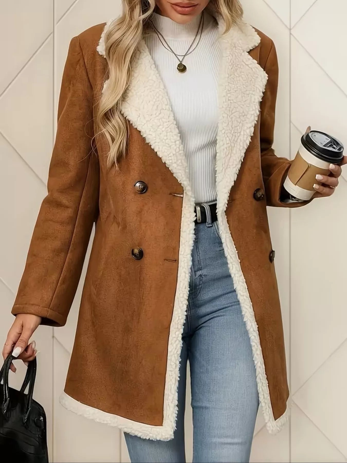 Double-Breasted Suede Coat