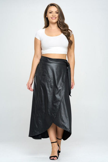 Faux Leather Maxi Wrap Skirt – outfit idea for women | Ro + Ivy