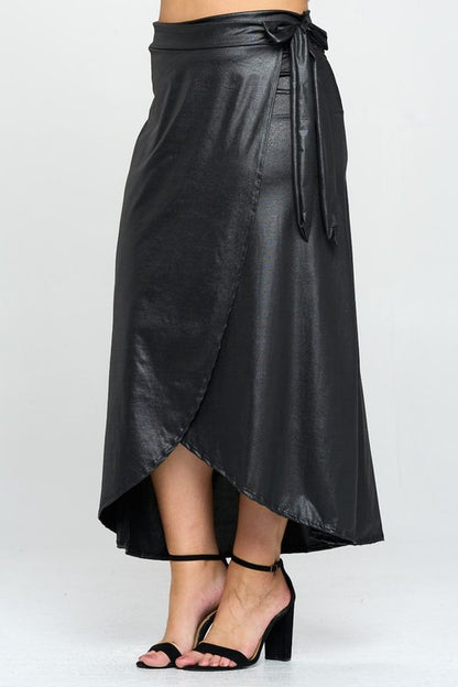 Faux Leather Maxi Wrap Skirt – outfit idea for women | Ro + Ivy