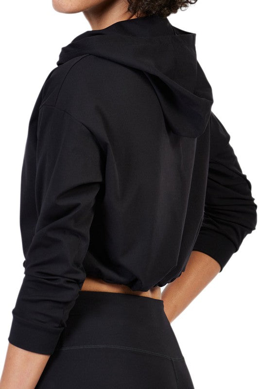 Adjustable Tie Waist Short Hoodie | Trendy Active Tops Outfit Idea for Women by Ro + Ivy | Elevated Basics, Modern Comfort & Style