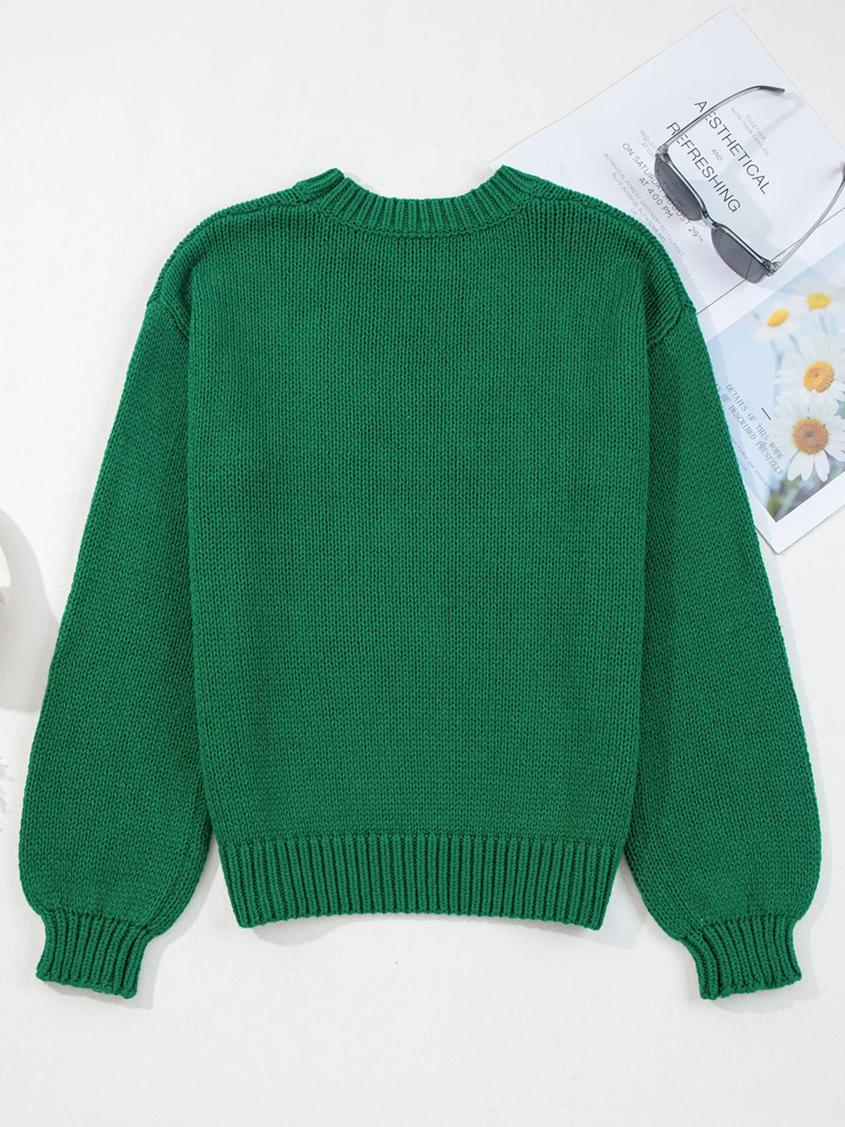 Plaid Bow Appliqué Christmas Knit Sweater
