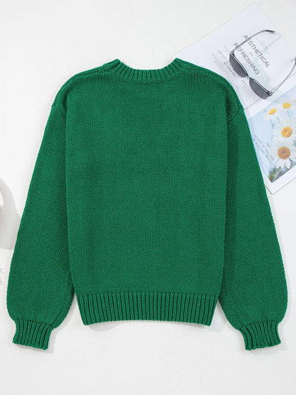 Plaid Bow Appliqué Christmas Knit Sweater