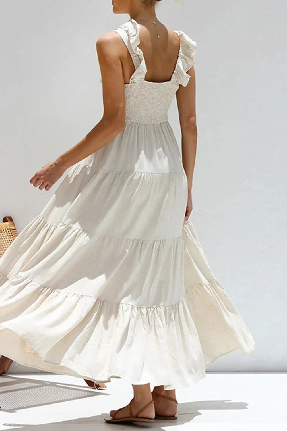 Women's Ruffled V-Neck Tiered Maxi Dress - Maxi Dresses