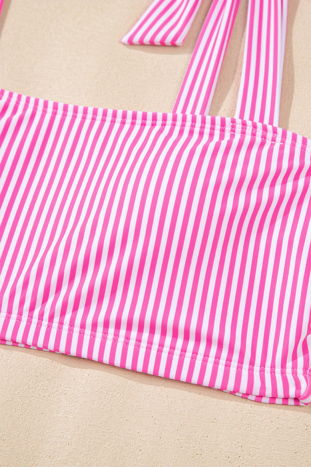 Stripe Knot Tie Strap High-Waist Bikini Set — Breathable Fabric Flattering Beach Style - Bikinis