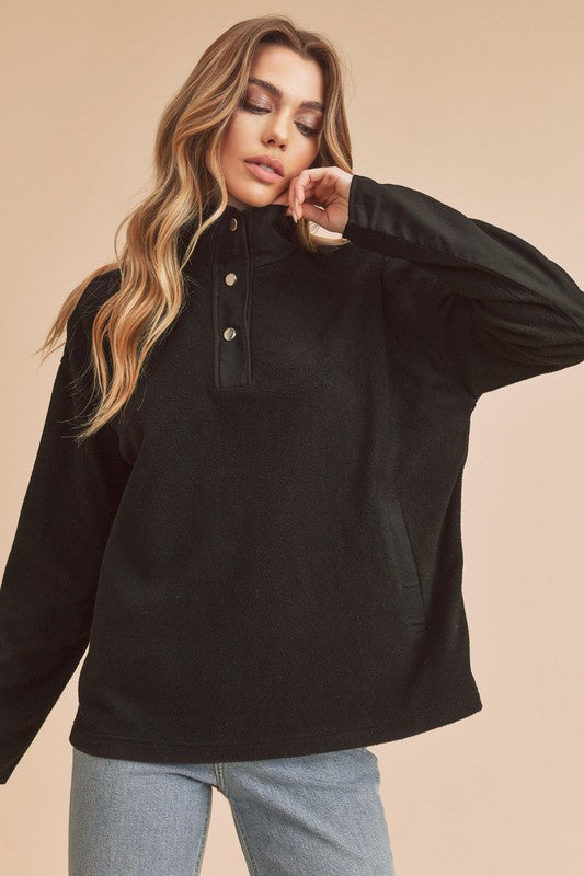 Mock Neck Peppy Pullover Sweatshirt - Ro + Ivy