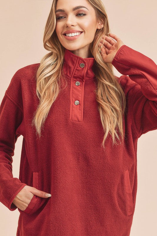 Mock Neck Peppy Pullover Sweatshirt - Ro + Ivy