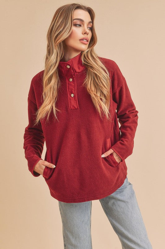 Mock Neck Peppy Pullover Sweatshirt - Ro + Ivy