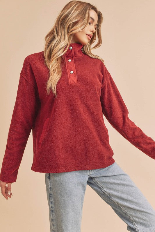 Mock Neck Peppy Pullover Sweatshirt - Ro + Ivy