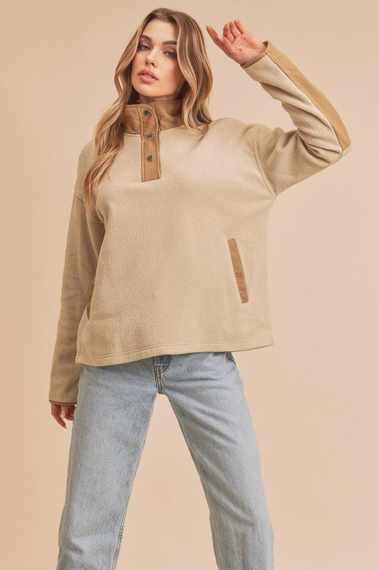 Mock Neck Peppy Pullover Sweatshirt - Ro + Ivy