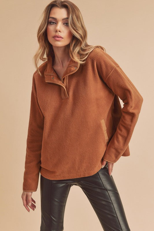 Mock Neck Peppy Pullover Sweatshirt - Ro + Ivy