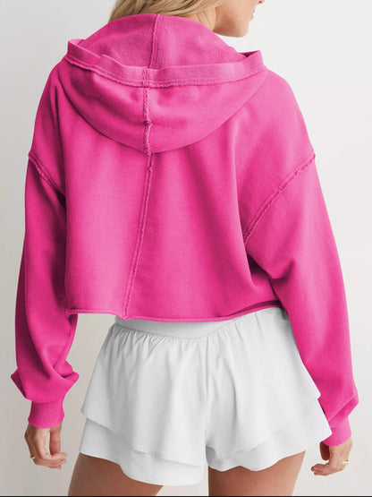Exposed Seam Dropped Shoulder Hoodie - Pullover Hoodies
